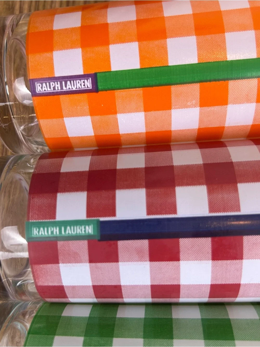 Vintage Ralph Lauren Gingham Plaid Glasses Iced Tea Tumblers Multicolor Set of 4